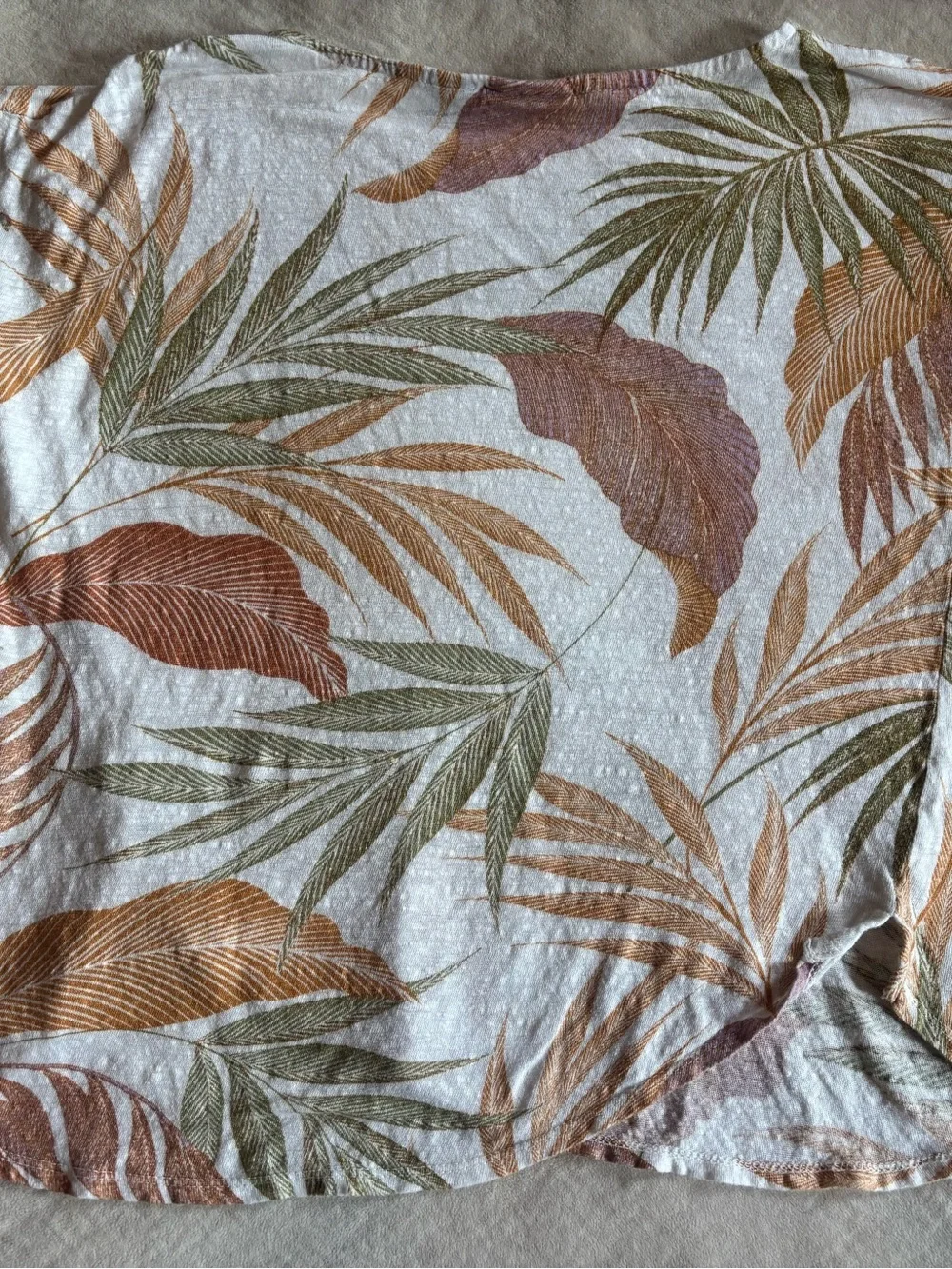 Tahari 100% Linen Tropical Leaf Print Sleeveless Top M